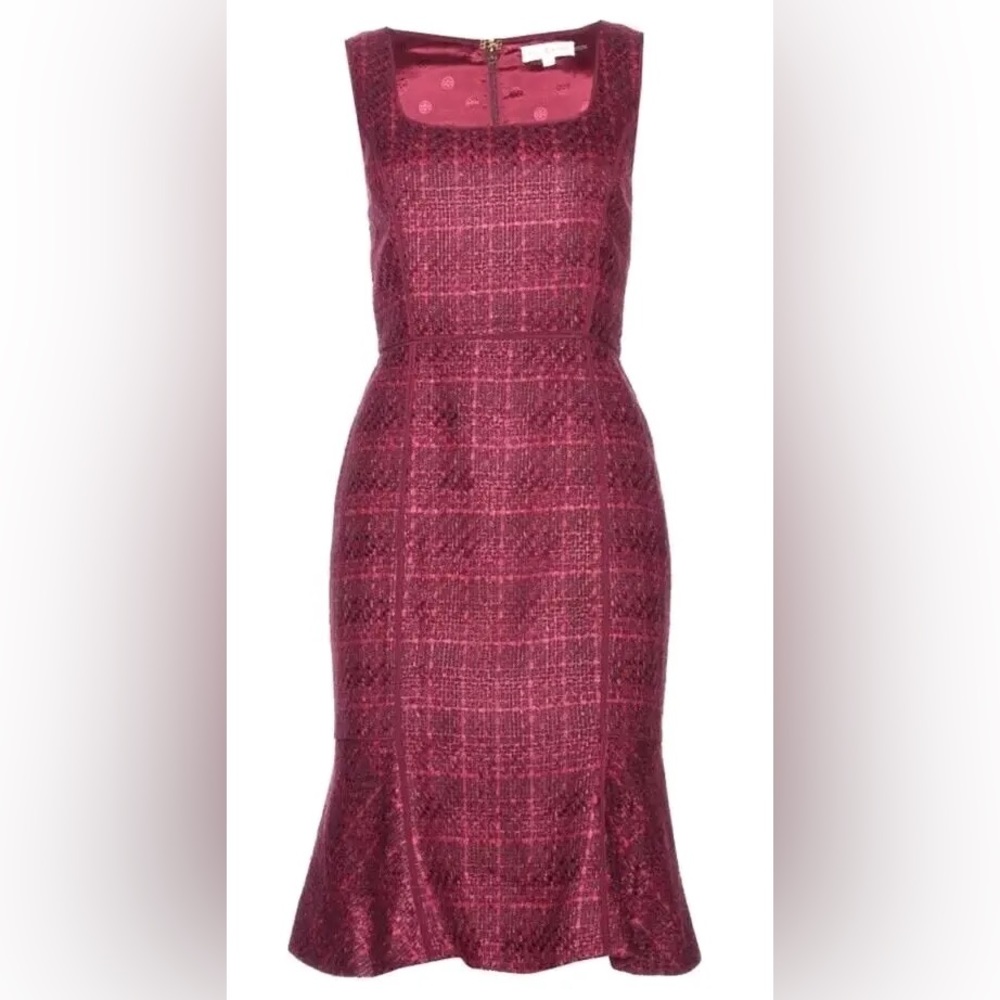 Tory Burch Burgundy Fit and Flare Tweed Dress